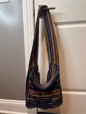 Boho Striped Shoulder Bag in Purple, Green & Orange